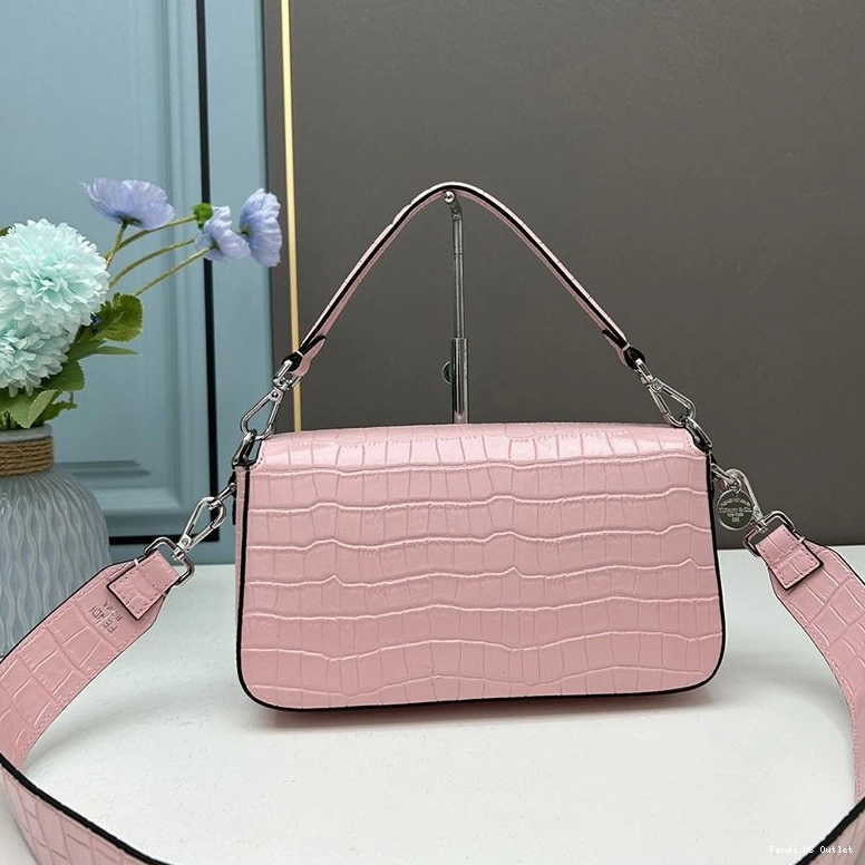 Cheap HOT Bag Fendi Pink Leather Re-Edition In Baguette Crocodile Medium 0719